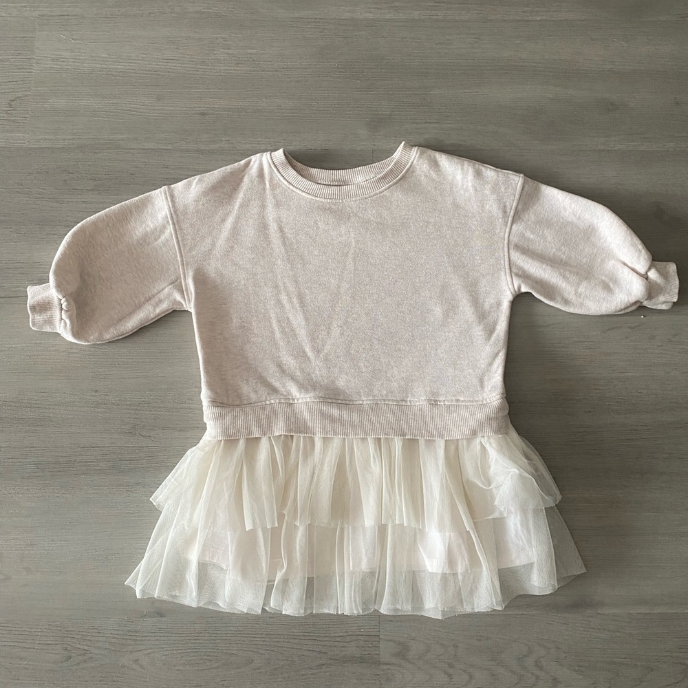 next Cream Layered Tulle Hem Sweatshirt dress
